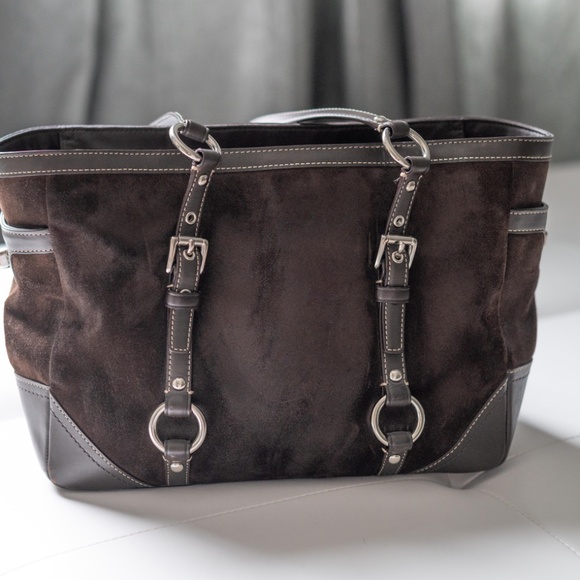 Coach Suede Leather Trim Tote Bag - Picture 5 of 6